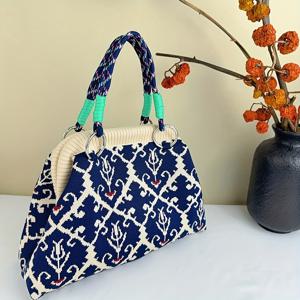 TEMU 새로운 빈티지 블루 니트 핸드백, 국산 스타일, 블루 & 오렌지, 패셔너블 & 캐주얼, 탈착식 손잡이, 데일리, 지갑, 토트백, 숄더백, 겨드랑이 가방, 만두 가방, 이브닝 가방으로 적합