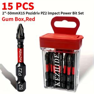 TEMU 산업용 S2 강철 61HRC 미끄럼 방지 PZ2 자석 드라이버 비트, 휴대용 레드 보관 케이스 포함, 내마모성 및 내충격 설계, 1/4인치 육각 샹크 및 내식성 베이스, 정밀 전자제품, 중장비 공구 및 사무용