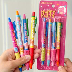 TEMU 4개 미국 레트로 젤펜 0.5mm IG 스타일 블랙 빠른 건조 귀여운 카툰 패션 공부 사무용 펜