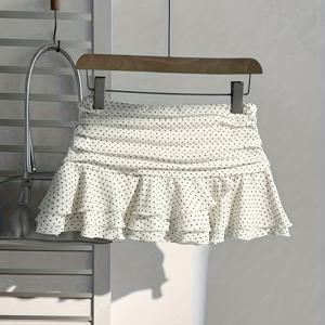 TEMU 여성 러플 밑단 물방울 무늬 미니 스커트, 패셔너블 디자인, 여름 휴가룩, 플리츠 숏 스커트, 하프 스커트, 쉬폰 스커트, 플로이 쉬폰 스커트, 우아하고 스타일리시한 하프 레인지 스커트, 편안하고 통기성 좋은 숏 스커트, 여성 스커트