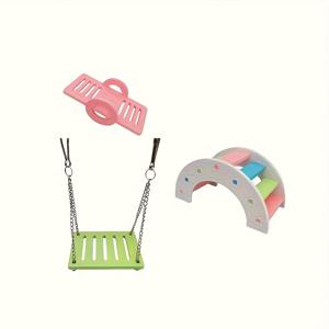 TEMU 3개 소형 애완 동물 장난감 세트, 햄스터 골든 베어 애완 동물 장난감 세트, 케이지 걸이 그네 클라이밍 프레임, 소형 애완 동물 재미 스포츠 플랫폼 채널, 배터리 없음