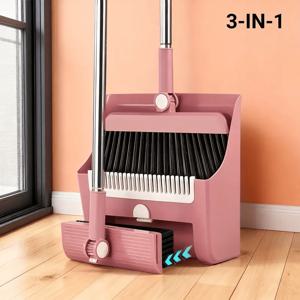 TEMU 삼합일체 업그레이드 확장형 두꺼운 접이식 빗자루와 쓰레받기 세트, 다용도 청소 키트, 가정용 청소 빗자루 콤보, 부드러운 솔털 머리카락 달라붙지 않음, 주방, 욕실, 거실, 침실에 적합 - 보관 및 휴대 간편, 가벼운 무게