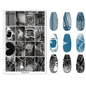 TEMU 1개 네일 전사용 스틸 플레이트, 레이스 데님 패턴, 심플 프렌치 스타일 디자인, 스테인리스 스틸 네일 스탬핑 템플릿 DIY 도구