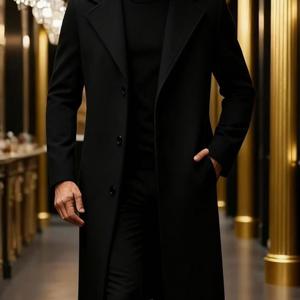 TEMU 미국 스타일 신상 남성 가을/겨울 롱 트위드 코트, 비즈니스 출퇴근 데일리 다용도 싱글 브레스트 고급 솔리드 컬러 트렌치 코트