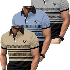 TEMU 3피스 세트 남성 여름 셔츠. 3D 패턴 프린팅 골프 셔츠. 부드럽고 편안한 셔츠 원단. 통기성 좋음. 야외 스포츠 또는 가정용으로 적합. 데일리 남성복으로 이상적. 남편 또는 가족을 위한 완벽한 선물.