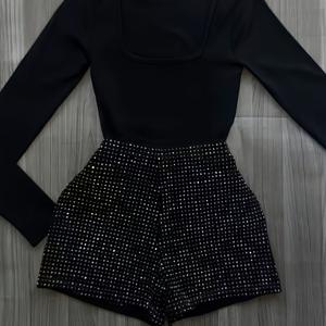 TEMU 여성용 Y2K 풀바디 매칭 아웃핏 투피스, 슬림핏 반바지 & 스퀘어넥 탑, 반팔/롱 수트, 솔리드 컬러, 기계 세탁 가능, 캐주얼 웨어(투피스), 앙상블 아이템