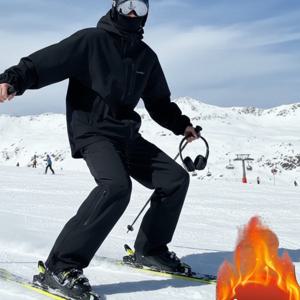 TEMU Wild Fun Water O BM 가을/겨울 기모 안감 아웃도어 활동 바지 - 하이킹, 등산, 여행 및 스키용 실용적인 바지, 장식 지퍼 및 다리 커프스 드로스트링 포함