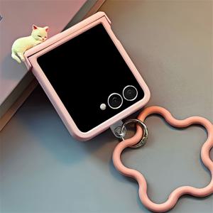 TEMU 귀여운 3D 만화 고양이 무지 컬러 프로스티드 폰 케이스 + 꽃 모양 소프트 로프, 삼성 갤럭시 Z 플립 7 Z 플립 6 플립 5 Z 플립 4 3 5G용, 사랑스러운 안티드롭 보호 매트 PC 하드 백 커버