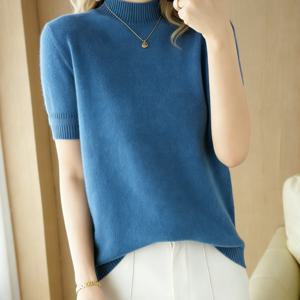 TEMU 여성용 세미 터틀넥 반팔 스웨터 - 슬림핏 솔리드 컬러 탑, 출근, 데이트 및 데일리웨어에 적합 - 부드럽고 우아한 여성용 스웨터, 연중 캐주얼부터 드레시한 스타일까지