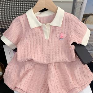 TEMU 2025년 신상 여아용 스타일리시한 여름 스포츠 의상, 반팔 폴로 셔츠와 어린이용 매칭 세트 포함, 야외 활동용