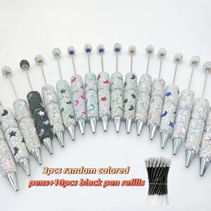 TEMU 13개 풀 비드 볼펜 - 비드 반짝이는 문구 학생 창의적인 선물 펜. 비드 펜 3개와 검은색 잉크 교체용 펜심 10개 포함. 작은 문구 선물에 적합