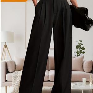 TEMU 우아한 여성 바지, 단색 세탁기 사용 가능 봄/가을 정장 바지, 직장인 여성 의류