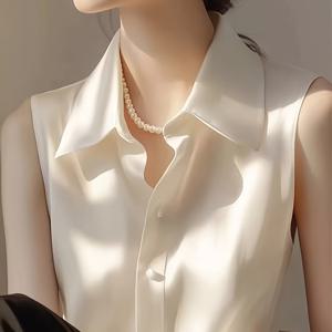 TEMU 신상 봄/여름용 우아한 단추 한 줄이 있는 민소매 블라우스, 출퇴근에 완벽하며 솔리드 컬러로 활용도 높은 제품