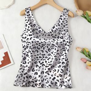 TEMU 1개 여성용 새틴 V넥 베스트, 프린트 백리스 아세테이트 새틴 탑, 안감 셔츠