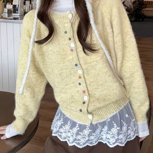 TEMU 컬러풀 버튼 다용도 스웨터, 봄가을 라운드넥 대비 컬러 가디건, 긴소매 아우터웨어