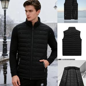 TEMU 남성용 아웃도어 스포츠 웜 조끼 자켓, 스탠드 칼라 멀티포켓 실용 조끼, 사운드웨이브 기술 복합 프린트 방풍 고품질 스포츠 자켓