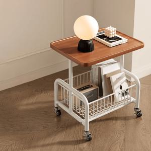 TEMU 시크한 크림 스타일 모바일 사이드 테이블, 금속 프레임 & 메쉬 바스켓 - 거실, 침실 또는 작은 공간을 위한 다기능 캐주얼 커피 테이블, 거실 테이블