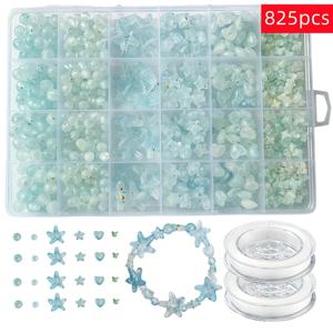 TEMU 825개 7-19mm 아크릴 스프링클 골든 블루 드림 펜타그램 러브 나비 비즈 라운드 비즈 인터벌 비즈 장식 비즈 비즈 추가 비즈 팔찌, 목걸이, 반지, 비즈 세트로 제작 가능