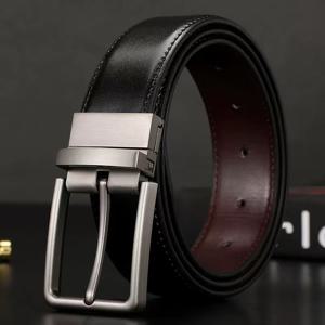 TEMU 남성용 천연 가죽 벨트, 순수 가죽 핀 버클 벨트, 심플한 회전식 합금 버클, 블랙/브라운 양면 스트랩, 청바지용 다용도, 양면 비즈니스 벨트