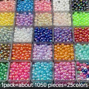 TEMU 1050개 (구슬 1050개) 25색 무지갯빛 AB 라운드 구슬 - 6mm 주얼리 제작, DIY 공예, 팔찌 & 목걸이 비딩 용품, 휴대폰 고리 액세서리, 수공예용 AB 휴대폰 구슬에 적합