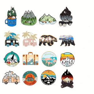 TEMU 여행 테마 아크릴 핀 16개 - 국립공원, 자동차 여행, 캠핑 - 빈티지 아웃도어 어드벤처 배지, 의류, 가방, 스크랩북킹용 - 여행 애호가 및 자연 애호가를 위한 완벽한 선물 - 생일/졸업식/연말 파티용 소품 선물, 여행 액세서리, 재미있는 액세서리, 튼튼한 구조, 수집용 핀