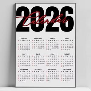 TEMU 2D 플랫, 2D 플랫, 2026년 새해 캘린더 캔버스 포스터 - 방 및 교실 벽 장식용 액자 없는 2D 아트워크