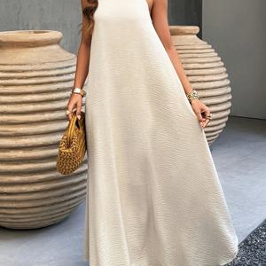 TEMU 고대 도시 스타일 드레스, 바캉스 스타일, 브러시드 칼라, 봄/여름에 적합, 비치 드레스, 여성용 롱 여름 드레스 의류