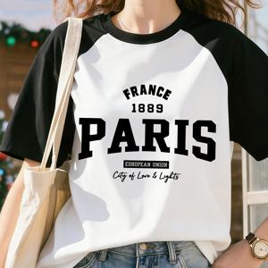 TEMU 소녀 청소년 Y2K 파리 프린트 티셔츠 - 여름용 반팔 니트 탑, 라운드넥 & 