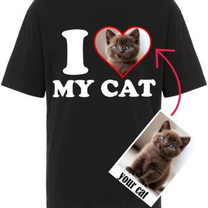 TEMU 맞춤형 사진 & 텍스트 남성용 고양이 티셔츠 - 나만의 사진 & 이름/텍스트 업로드 가능 - 