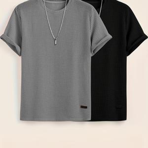 TEMU 단색 2개 세트 니트 세일러 카라 반팔 티셔츠, 여름