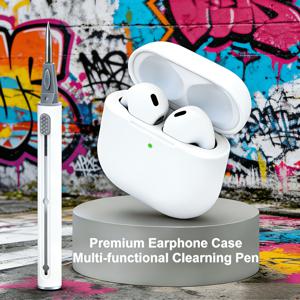 TEMU 에어팟 4에 적합한 이어폰 케이스 및 클리닝 펜 2개입 (이어폰 케이스 X 1 & 클리닝 펜 X 1), 실리콘 케이스, 순백색 소프트 충격 방지 낙하 방지 보호 커버, 스크래치 방지 이어폰 케이스 (클리닝 펜 콤보 포함)