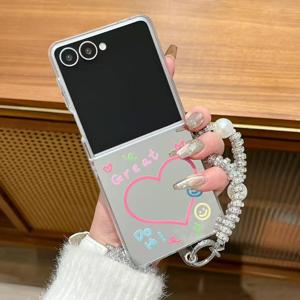 TEMU 휴대폰 케이스 - 거울 하트 휴대폰 케이스 (손목 스트랩 포함), 삼성 Z Flip 7 FE/Z Flip 7/Z Flip 6/Z Flip 5/Z Flip 4/Z Flip 3 접이식 휴대폰 케이스 호환