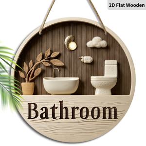 TEMU 2D 플랫 - 현대적인 2D 플랫 나무 욕실 간판, 7.87인치 레트로 장식 걸이형, 가정용 변기 벽 예술 / 탁상 장식