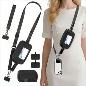 TEMU 2개 RFID 클립 앤 고 스트랩, 휴대폰 지갑 크로스바디 휴대용 | 손목 스트랩 및 지퍼형 도난 방지 포켓 포함, 일상 여행에 적합, 범용 다기능 휴대폰 끈, 대부분의 스마트폰과 호환