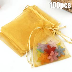 TEMU 그녀/그를 위한 선물용 골든 핑크 오간자 巾끈 주머니 100개 - 아름다운 투명 주얼리 선물 가방, 휴일, 결혼식, 파티, 발렌타인데이, 크리스마스 선물, 할로윈에 적합, 사이즈 3x4인치