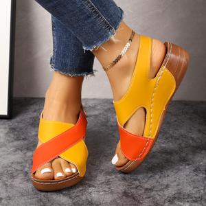 TEMU 여성 웨지 샌들 - 컬러 오픈토 여성 샌들, 편안한 올매치 후크 앤 루프 두꺼운 밑창 샌들, 여성 신발
