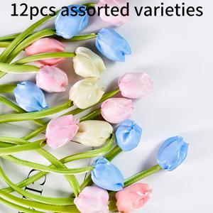 TEMU 12개 양방향 튤립 리본, 시뮬레이션 꽃 보우 리본, 보우 헤어 장식 재료, 헤어핀 주얼리 장식, 의류 가방 벨트 장식, 부드러운 소재, 홈 데코, 케이크 장식, 선물 포장, 파티 장식에 적합