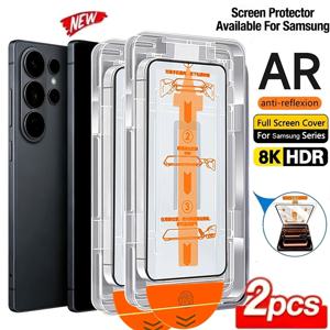 TEMU 삼성 갤럭시 S26 울트라/S26/S25 울트라/S24 울트라/S25 엣지/S25/S24/S23/S22/S21/플러스/S20 FE/S23+/S22+/S21+ 용으로 설계된 강화 유리 액정 보호 필름 2매 세트. 9H+ 경도, 스크래치 방지, 지문 방지 기능 제공.