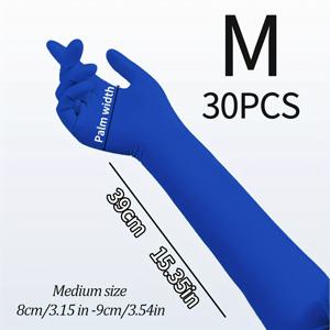 TEMU 10/20/30개 추가 긴 16인치 블루 니트릴 장갑, 방수 및 미끄럼 방지 기능이 있으며 가정용 청소, 주방 및 설거지에 적합합니다