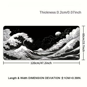 TEMU 특대형 일본 블랙 웨이브 게임 마우스 패드 - 인체공학적 미끄럼 방지 고무 베이스, 아름다운 일본 풍경 디자인 (컴퓨터 및 태블릿용), 내구성이 뛰어나고 부드러운 표면, 컴퓨터 마우스 패드 | 예술적인 마우스 패드 | 내구성 좋은 마우스 패드, 대형 마우스 패드