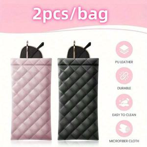 TEMU 남녀공용 휴대용 압축 안경 케이스 2개 세트 - PU 가죽 다기능 수납 파우치, 안경, 휴대폰, 동전, 안대, 메이크업 브러쉬 수납 가능, 화장품 파우치, 보관 가방, 대용량 화장품 정리 가방으로 적합