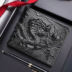 TEMU RFID 차단 기능이 있는 남성용 정품 가죽 빈티지 지갑, 3D 프린팅 드래곤 디자인, 카드 및 현금 보관에 적합