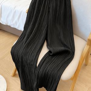 TEMU 플러스 사이즈 - 플러스 사이즈 - 여성용 와이드 레그 팬츠, 부드러운 질감의 원단, 탄성 허리 밴드, 드로스트링 장식, 스트리트 스타일, 휴가, 파티, 데이트, 시티 로드 트립에 적합