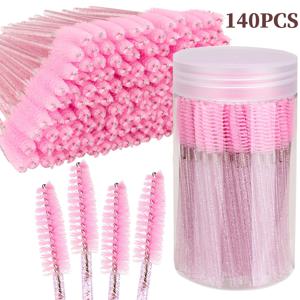 TEMU 일회용 마스카라 족집게 140개 + 재사용 가능한 병 1개 - 핑크 & 블랙 나일론 강모, 슬림 핸들 속눈썹 & 눈썹 스풀리, 속눈썹 연장용, 속눈썹 연장 도구, 마스카라 브러시 교체용, 세련된 디자인, 견고한 구조