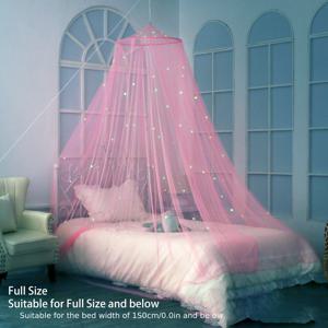 TEMU 1개 돔형 걸이형 설치 필요 없는 접이식 발광 별 모기장 가정용 침대 커튼