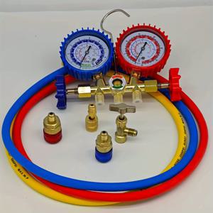 TEMU 냉매 R12, R22, R502, R134A에 적합한 다중 압력 게이지 키트 (에어컨 도구, 호스, 후크 포함)