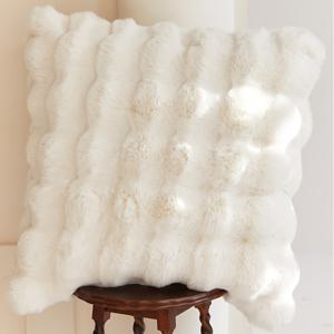 TEMU 1개 귀여운 크림 스타일 단색 단면 플러시 등 벨벳 소파 베개 커버, 모조 토끼 부드러운 사무실 거실 홈 데코 침대 헤드 쿠션 커버 (베개 속통 미포함)