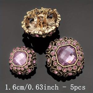 TEMU 5개/묶음 인조 보석 유리 금속 단추, 옷, 재봉 단추 의류 코트 단추, 공예 장식 단추, 의류 재봉 및 뜨개질 용품을 위한 패션 단추 (사이즈: 1.6Cm/0.63Inch, 2.2Cm/0.87Inch)