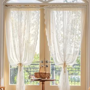 TEMU 2개 세트 빈티지 레이스 자수 시스루 커튼 - 가벼우면서 투명, 거실, 침실, 사무실 장식에 완벽