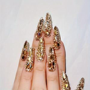 TEMU 10개입 풍성한 골든 풀 헤비 산업 버스트 골든 풀 브라이덜 네일 핸드메이드 착용 네일 럭셔리 프레스 인조 네일 파티 야시장, 파티 여행, 데이트 쇼핑, 네일 아트 키트 보내기 적합